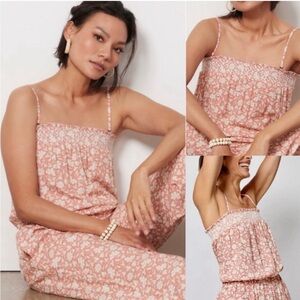 Faherty Renata Smocked Jumpsuit 
⁦Romper Pants Pink/White  Size Large organic